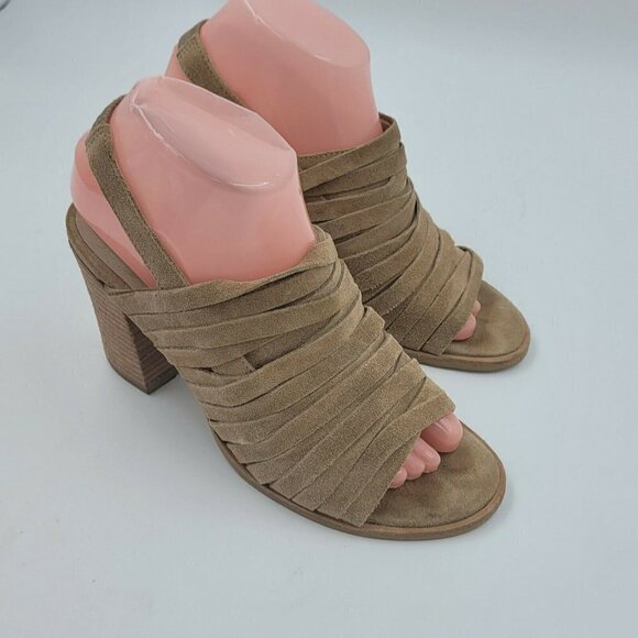 Matisse Mummy Sling Tan Suede Slingback Peep Toe 3" Block Heel Bootie Size 7M - Picture 2 of 11